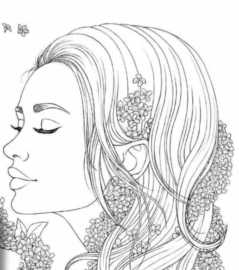 Line Colouring Portrait Floral Portrait Coloring Pages | Printable Line Art (JPG & PDF) - Etsy