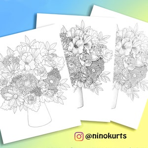 Flowers Coloring Printable Adult Coloring Pages Download Grayscale ...