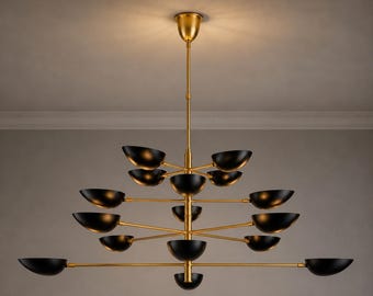 1950s Mid-Century Modern Sputnik Chandelier: Brass 16-Light Italian Ceiling Fixture