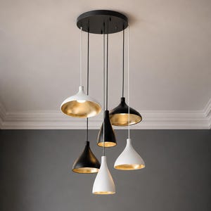 Nowoczesny mosiężny żyrandol klastrowy | Lampa wisząca klastrowa z 6 punktami świetlnymi | Lampa sufitowa w stylu mid-century modern | Współczesna, ręcznie robiona oprawa