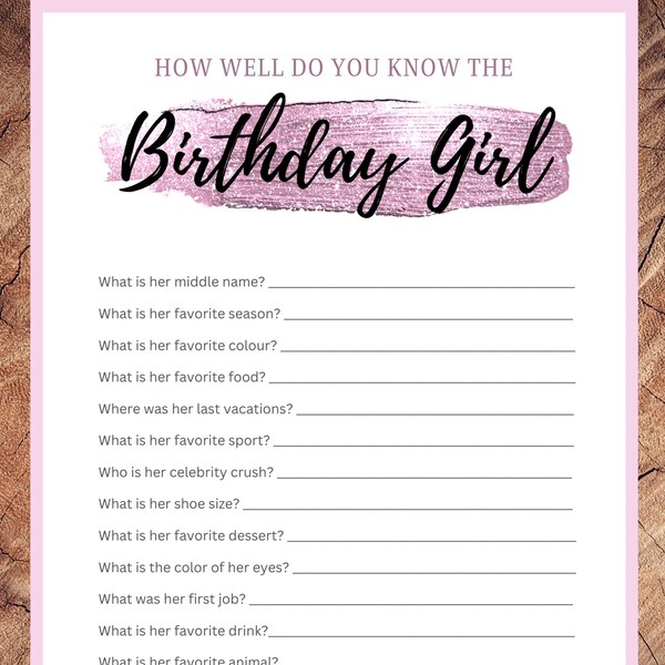 How Well Do You Know the Birthday Girl - Etsy