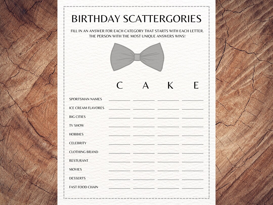 Birthday Cake-themed Scattergories Printable Game for Male - Etsy