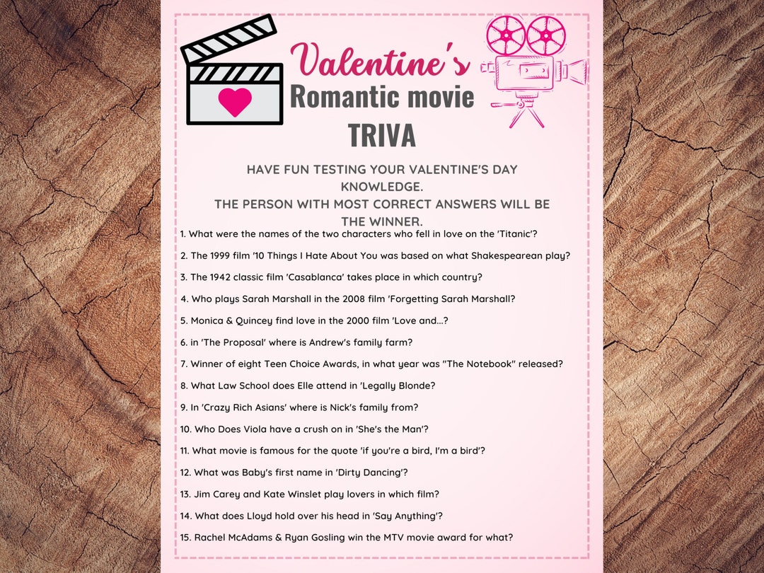 Romantic Movie Trivia Valentine's Trivia Games Girls - Etsy