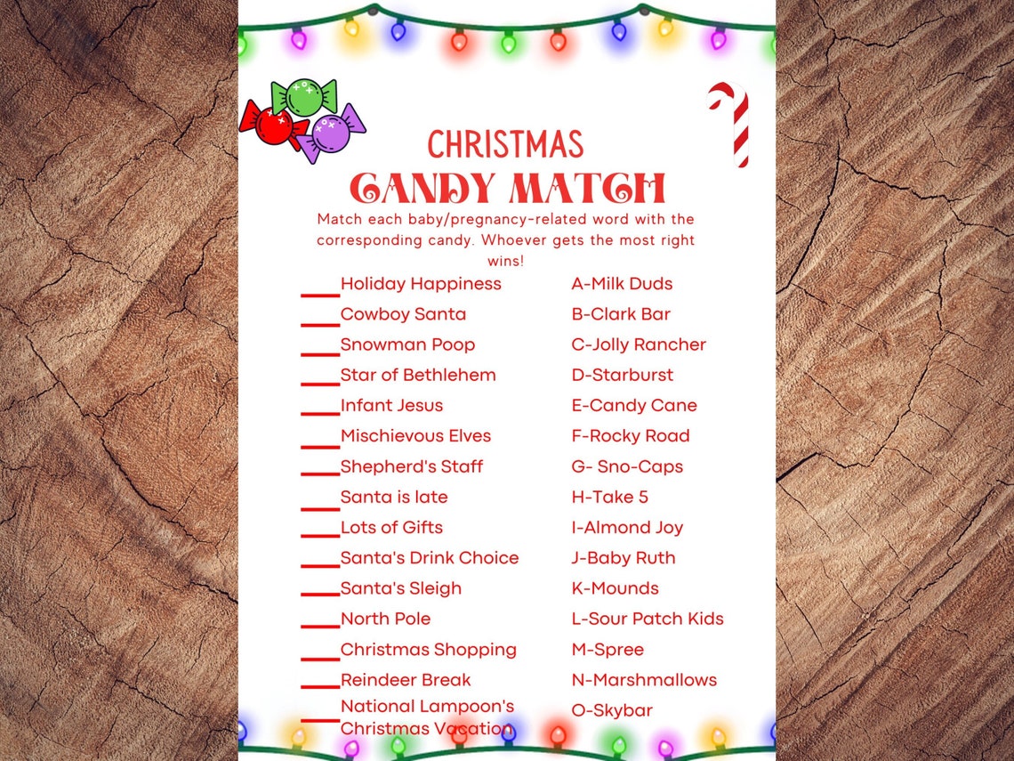 Christmas Candy Match Game Printable Christmas Game Editable Canva 