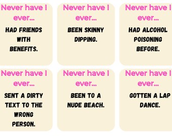 Never Have I Ever Printable Game Card Game for Adults - Etsy