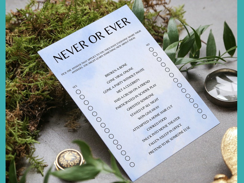 Never Have I Ever Printable Icebreaker Game Ever or Never Coffee Table Game Team Building