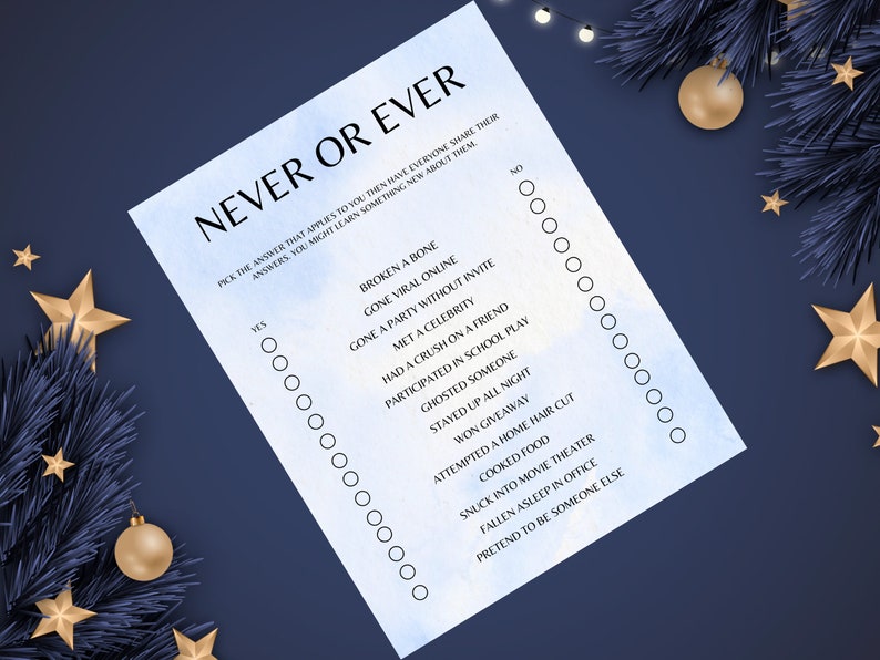 Never Have I Ever Printable Icebreaker Game Ever or Never Coffee Table Game Team Building