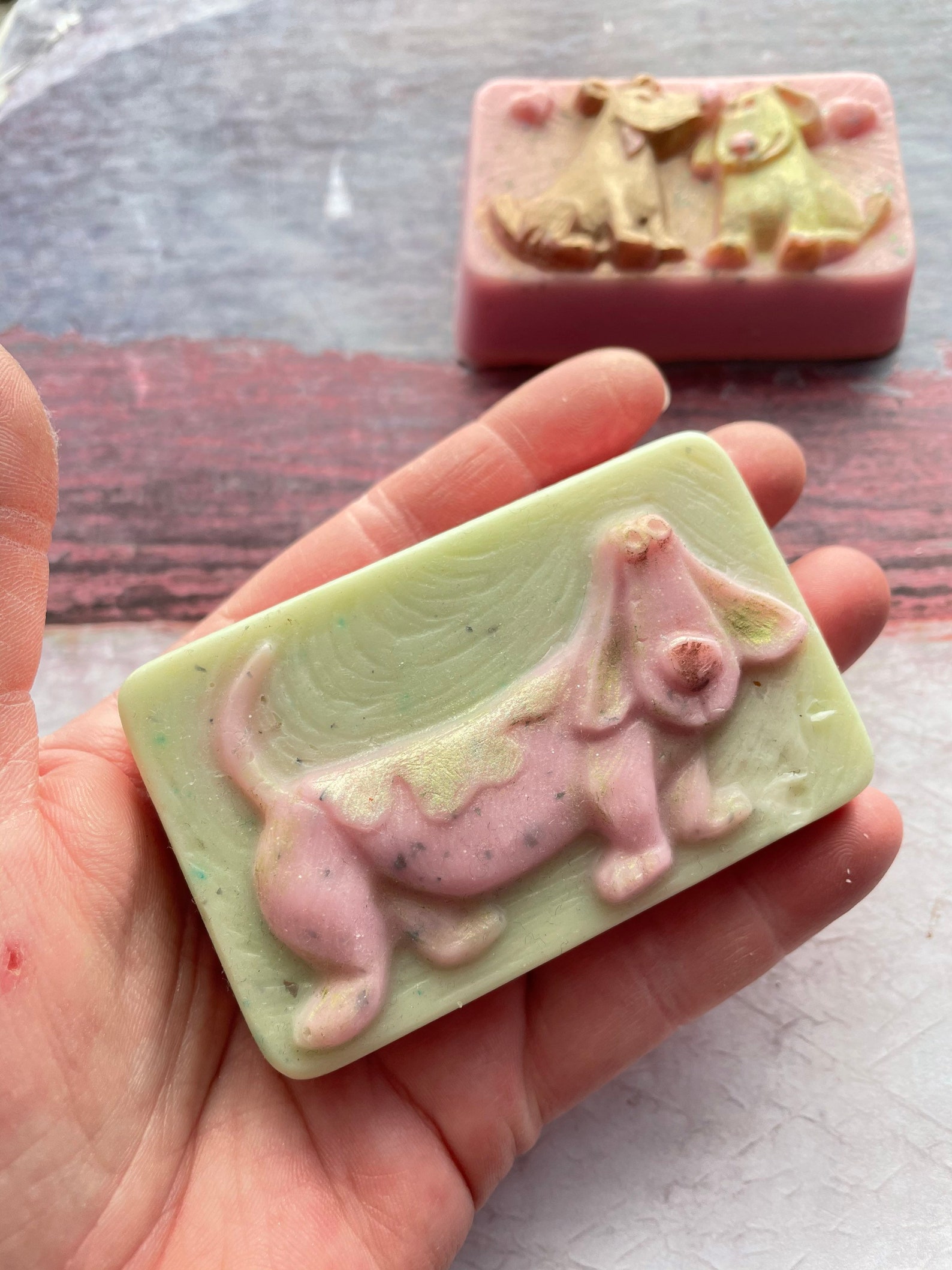 Handmade soap with puppies. Glow in the dark. Etsy