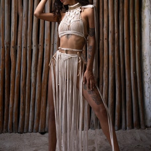 Goodess costume ,macrame festival rave set , rave outfit, corde festival outfit for women, coachella outfits,macrame cover up beachwear Set