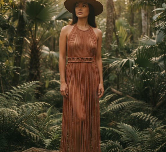 Macrame Fringe Boho Dress, 100% Cotton