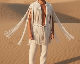 Gilet de festival en macramé fait main, costume tressé de Burning Man