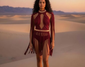 Macrame Fringe Dress, Burning Man Costume, Rave Outfit