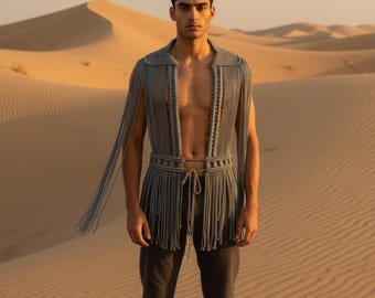 Macrame Fringe Vest - Festival Burning Man Top - Handmade Cotton Vest