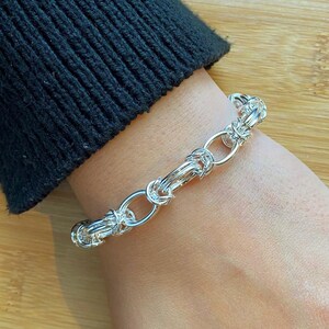 Handmade 925 Sterling Silver Double Oval Byzantine Bracelet, Multiple Clasps Available, Lobster Clasp and Luxury Bolt Ring