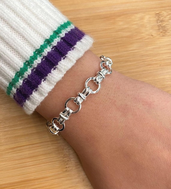 Handmade 925 Sterling Silver 9.7mm Circle Link Chain Bracelet, 7.5