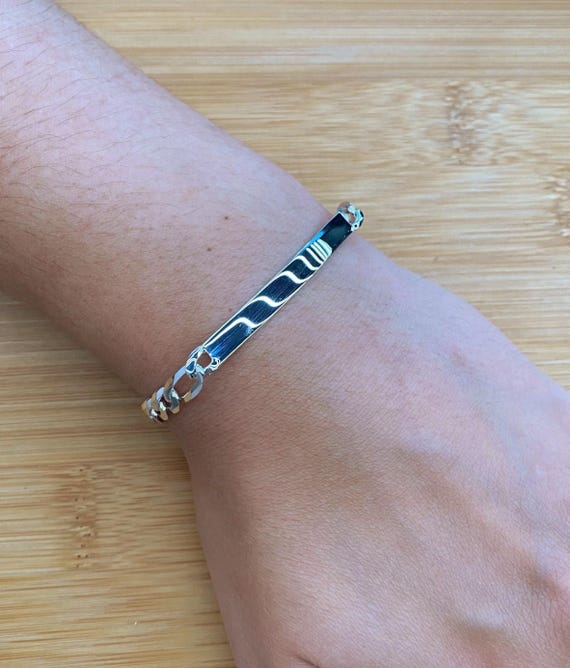 925 Sterling Silver, 6mm Figaro ID Chain Bracelet With Lobster