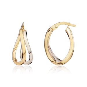 9CT Two Tone White/Yellow Gold Two Row Wave Hoop Earrings