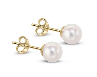 9CT Yellow Gold Cultured Pearl Stud Earrings, 7mm