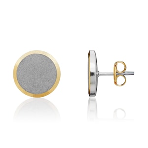 Pendientes con forma de disco satinado en oro blanco y amarillo de dos tonos de 9 quilates