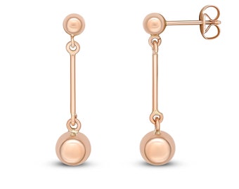 9ct Rose Gold Polished Double Ball & Bar Drop Earrings, 27mm