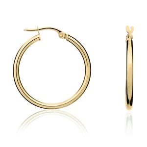 18ct Yellow Gold 2mm Polished Round Tube Hoop Earrings, 24mm