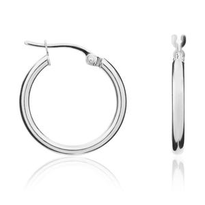 18ct White Gold, 2mm Round Tube Design Hoop Earrings, 19mm