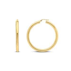 18ct Yellow Gold, Polished Round Tube Design Hoop Earrings, 48mm