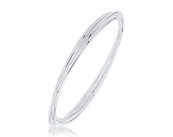 925 Sterling Silver Diamond Cut Flat Stacker Bangle With Engraved
