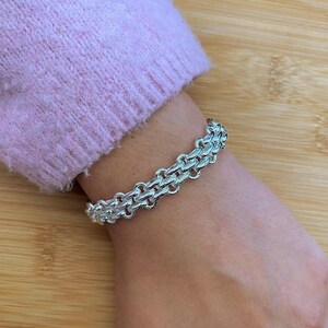 Handmade 925 Sterling Silver Brick Design Chain Bracelet with Luxury Bolt Clasp, Multiple Lengths Available