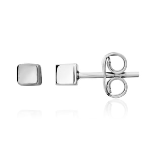 9CT White Gold Polished Cube Stud Earrings, 3mm