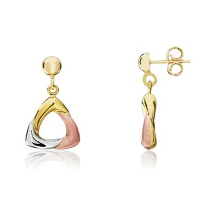 Three Tone 9CT Gold Satin/Polished Open Triangle Drop Earrings