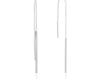 9CT White Gold Bar Pull-Through Earrings