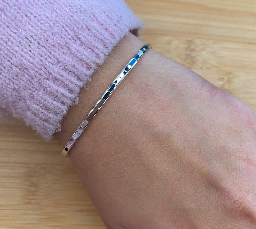 925 Sterling Silver Flat Stacker Bangle With Mirrored Pattern, 2.5mm - Etsy