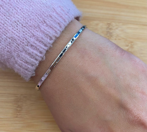 925 Sterling Silver Flat Stacker Bangle With Mirrored Pattern, 2.5