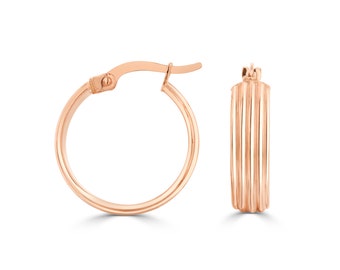 9CT Rose Gold Ribbed Wide Hoop Earrings