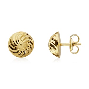 9CT Yellow Gold Swirl Stud Earrings, 8mm