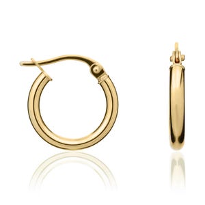 18ct Yellow Gold, Polished Round Tube Design Hoop Earrings, 14mm