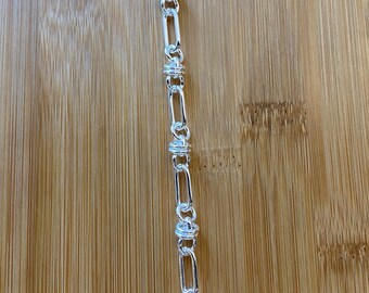 Handmade 925 Sterling Silver Oval & Multilink Chain Bracelet, 7.5"