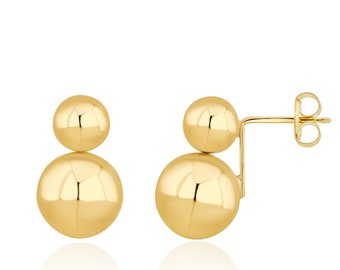 9CT Yellow Gold Double Ball Stud Earrings, 15mm