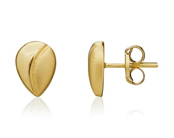 9CT Yellow Gold Polished/Satin Pear Stud Earrings