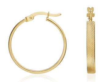 9CT Yellow Gold Stippled Square Tube Hoop Earrings