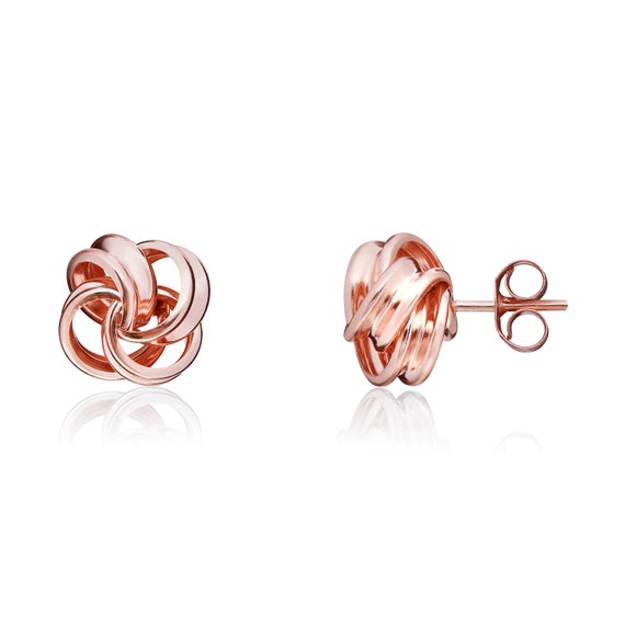 9CT Rose Gold Double Thread Ribbon Knot Stud Earrings