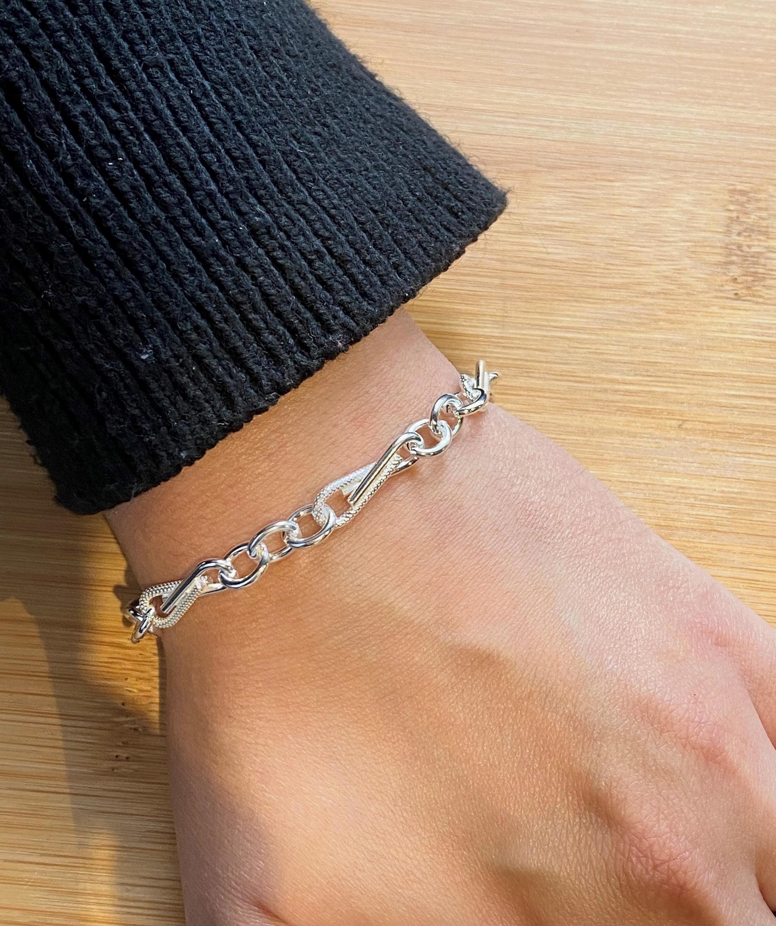 アクセサリー 4mm Silver Trombone Link Chain Bracelet Antique Silver Trombone Link Watch Chain Bracelet – Boylerpf