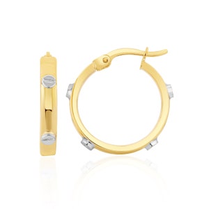 9CT Two Tone Yellow/White Gold Screws Design Hoop Earrings
