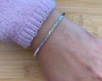 Bracelet-jonc plat en argent sterling 925 avec motif losanges, 2,5 mm