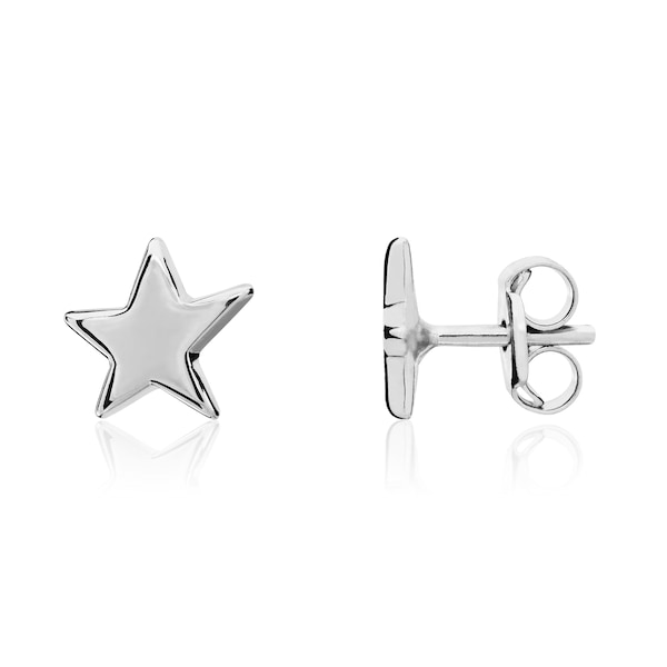 9CT White Gold Polished Star Stud Earrings