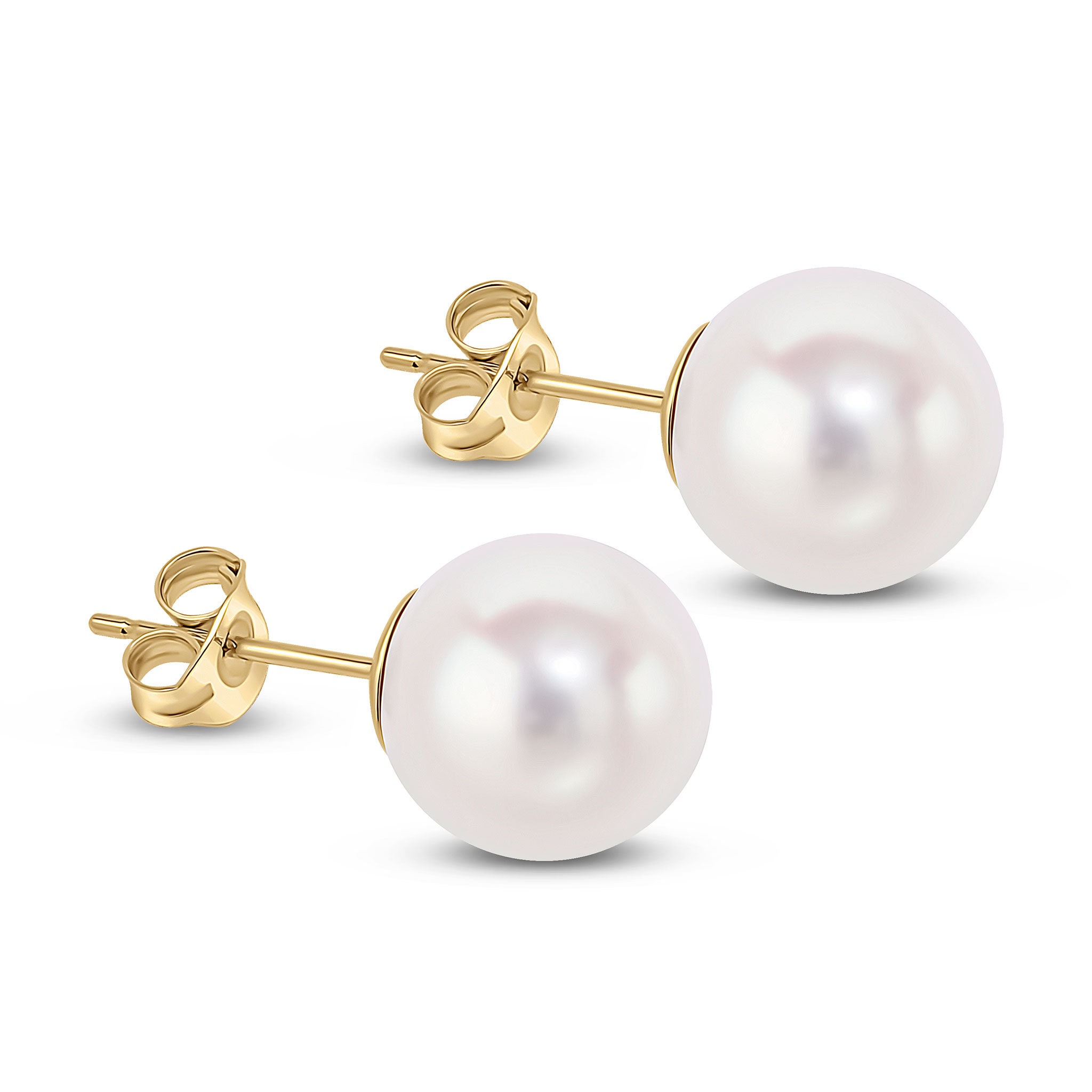 9CT Yellow Gold Cultured Pearl Stud Earrings, 9mm