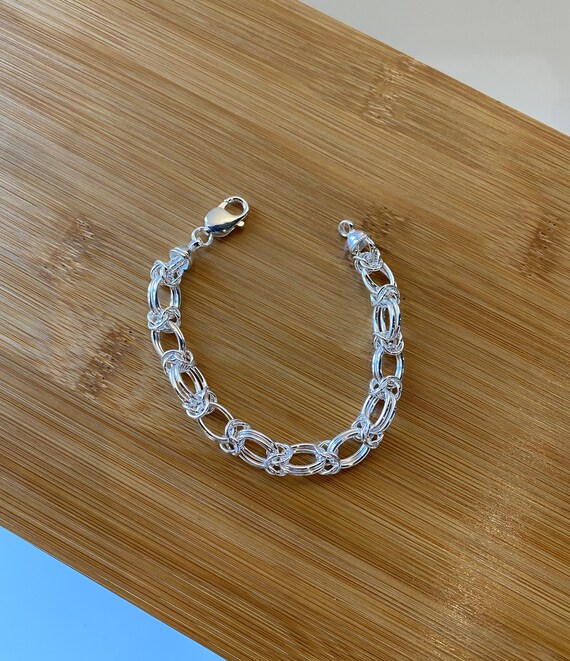 Handmade 925 Sterling Silver Double Oval Byzantine Bracelet, 7.5