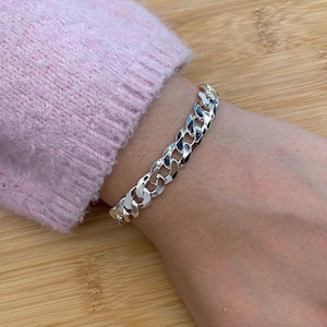 925 Sterling Silber, 8,5 mm schweres Panzerkettenarmband, mehrere Längen erhältlich!