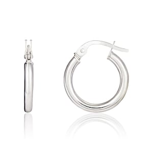 18ct White Gold, 2mm Round Tube Design Hoop Earrings, 19mm